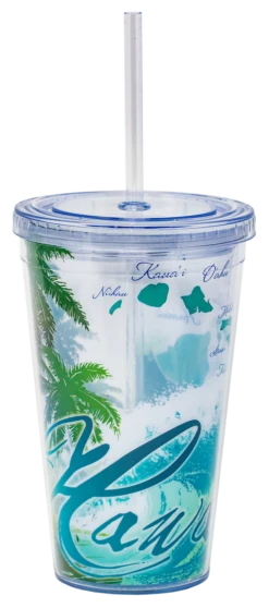Hawaiian Design Thermo Tumbler W/ Straw: Island Waves