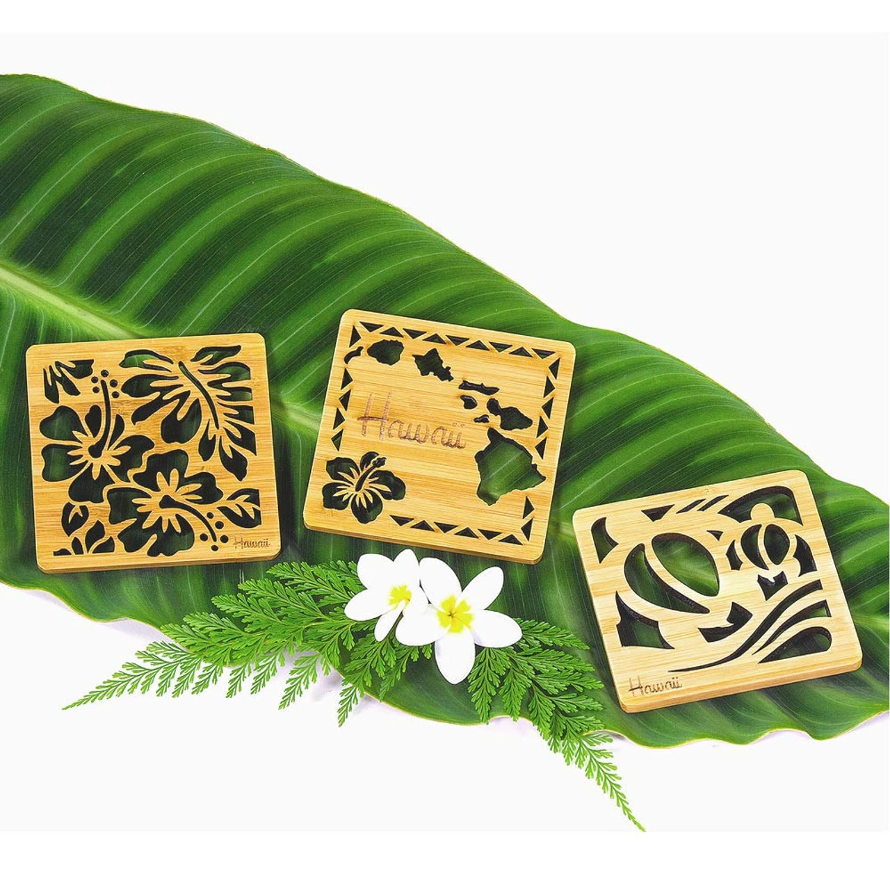 Tropical Bamboo Die-Cut Coaster: Hibiscus - Image 2