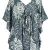 Napua Collection Cover Ups: Monstera Leaf - Gray/White