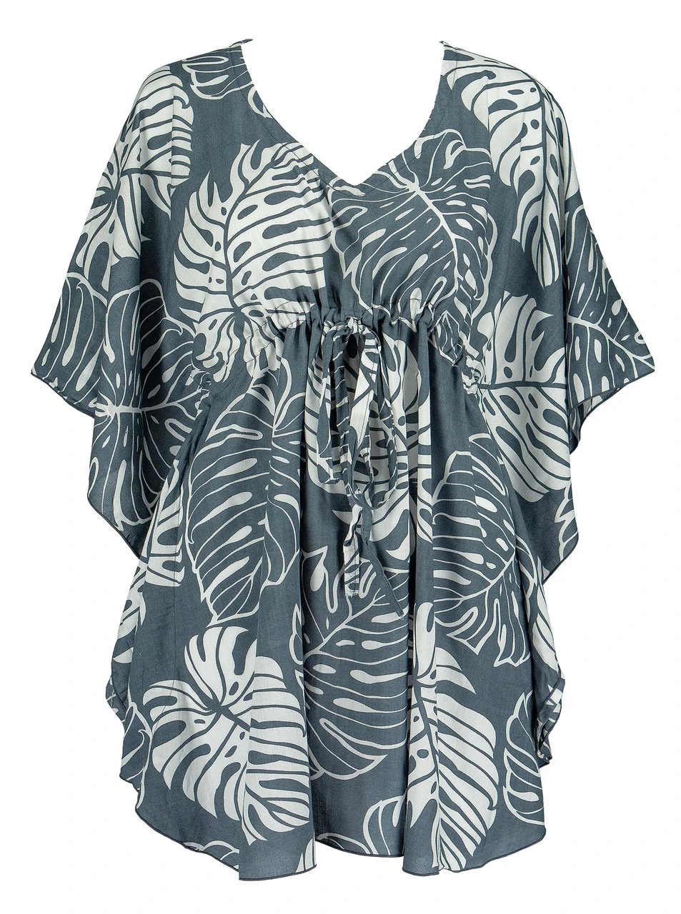 Napua Collection Cover Ups: Monstera Leaf - Gray/White