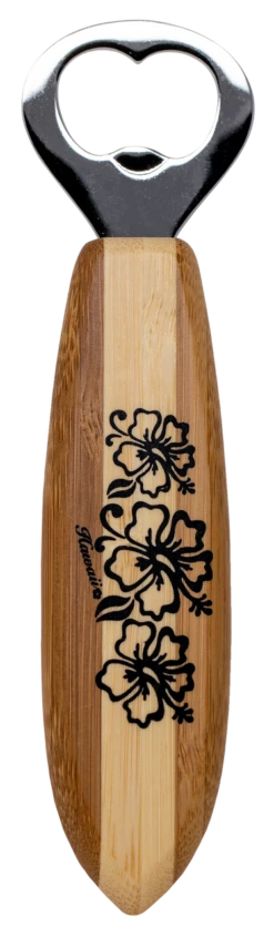 Tropical Bamboo Bottle Opener: Hibiscus