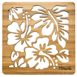 Tropical Bamboo Die-Cut Coaster: Hibiscus