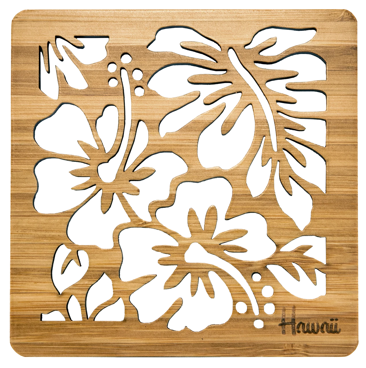 Tropical Bamboo Die-Cut Coaster: Hibiscus