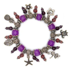 Solid Tone Stone Beads Charm Bracelet By Aloha 808: Purple