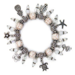 Solid Tone Stone Beads Charm Bracelet By Aloha 808: White