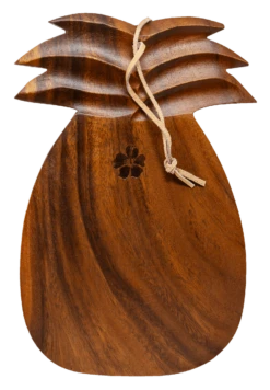 Tropeco® Monkeypod Wood Pineapple Shaped Cutting Board: Hibiscus Stamp