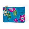 Ladies Miniature Coinpurse Wallet: Blue Palm Pattern