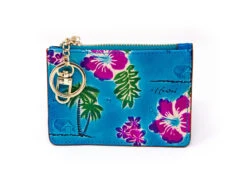 Ladies Miniature Coinpurse Wallet: Blue Palm Pattern