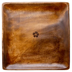 Tropeco® Monkeypod Wood Large 12" Square Plate: Hibiscus Stamp