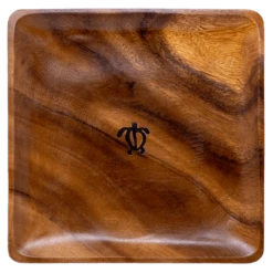 Tropeco® Monkeypod Wood Large 12" Square Plate: Honu Stamp