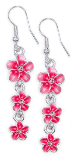 Triple Plumeria Flowers Earrings By Aloha 808: Pink