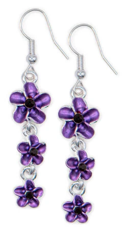 Triple Plumeria Flowers Earrings By Aloha 808: Purple