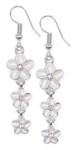 Triple Plumeria Flowers Earrings By Aloha 808: White