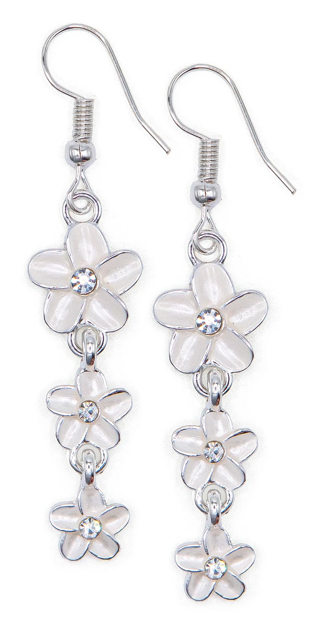 Triple Plumeria Flowers Earrings By Aloha 808: White