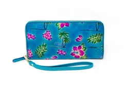 Ladies Full-Size Wallet: Blue Palm Pattern