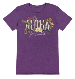 Ladies Crew Neck Tee - MAUI Garden: Purple Heather