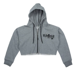 Robin Ruth® Cropped Sweatshirt Hoodie Zip Up - Kanaka Aloha: Gray