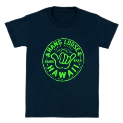 Hawaiian Performance Surfwear® Child's Tee - NEON Shaka Brah: Navy W/ Neon Green