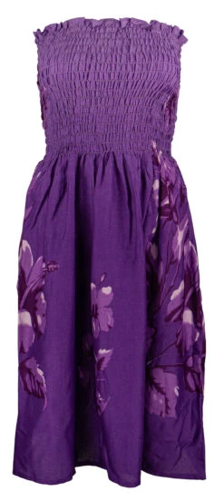 Ladies Elastic Tube Dress - Hibiscus Watercolor: Purple