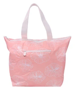 Hawaii Loa Tyvek Water Resistant Tote Bag: Coral Pink Hibiscus