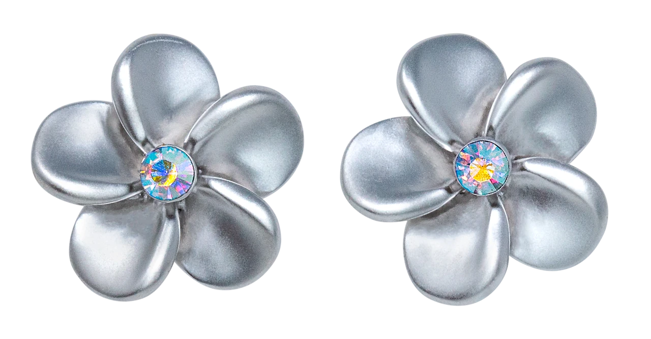 Small Plumeria With Crystal Earrings - Image 2