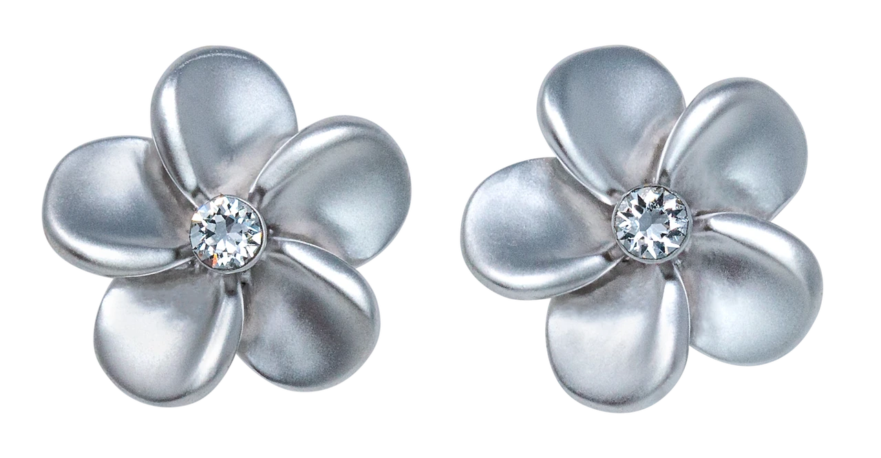 Small Plumeria With Crystal Earrings