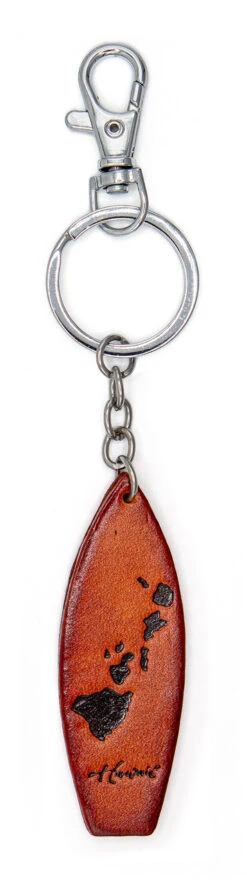 Leather Keyring - Surfboard: Hawaiian Islands