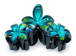 Painted Plumeria Trio Hair Clip: Dark Blue