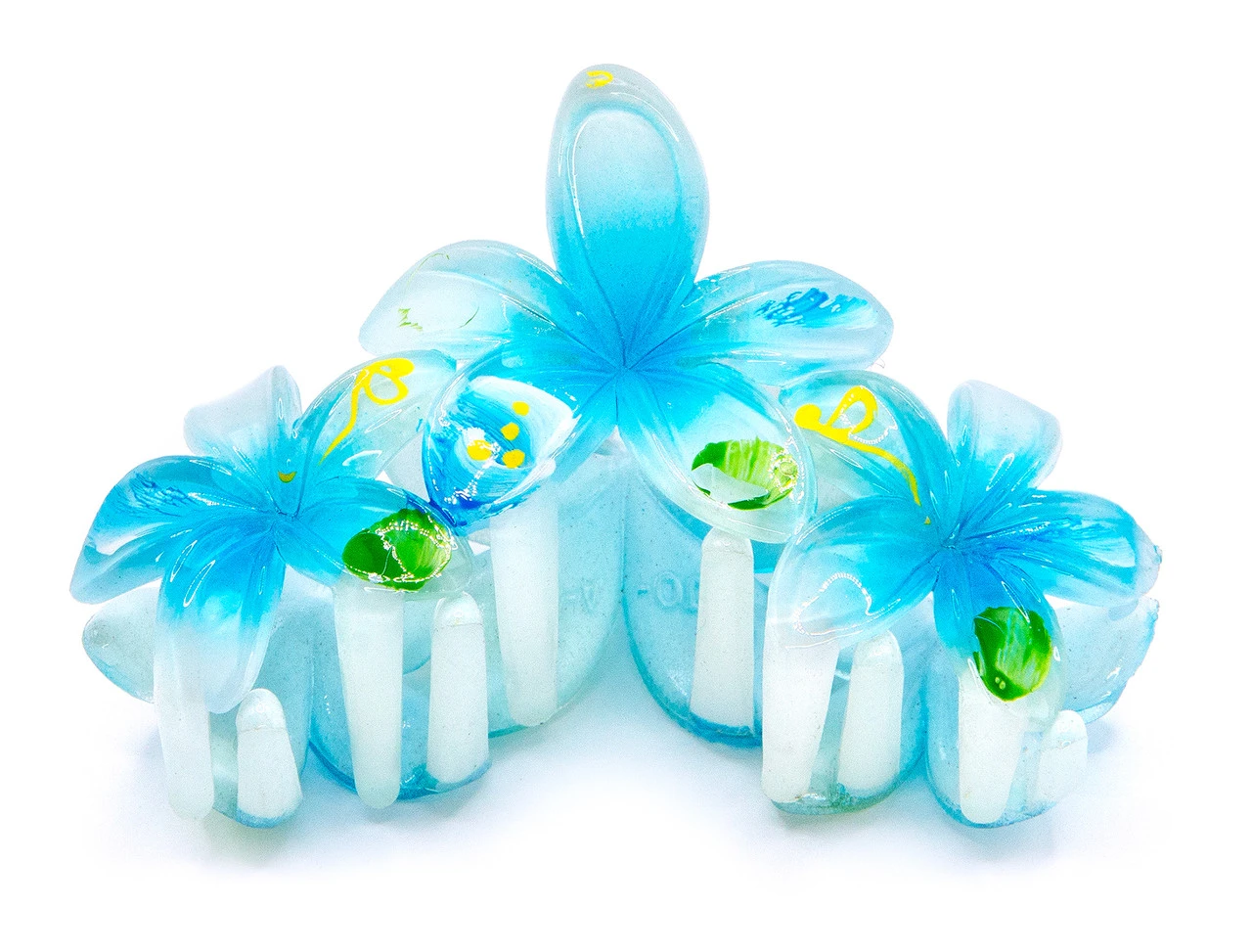 Painted Plumeria Trio Hair Clip: Light Blue
