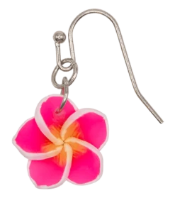 Small Plumeria Dangle Earrings: Pink