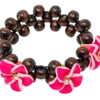 Three Plumeria Wood Bead Bracelet: Pink