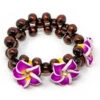 Three Plumeria Wood Bead Bracelet: Purple