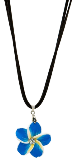 Plumeria Pendant On Corded Necklace: Blue