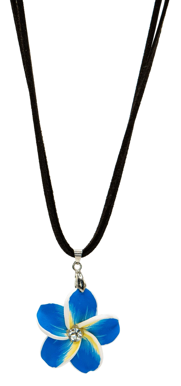 Plumeria Pendant On Corded Necklace: Blue