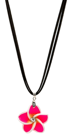 Plumeria Pendant On Corded Necklace: Pink