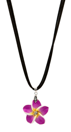 Plumeria Pendant On Corded Necklace: Purple