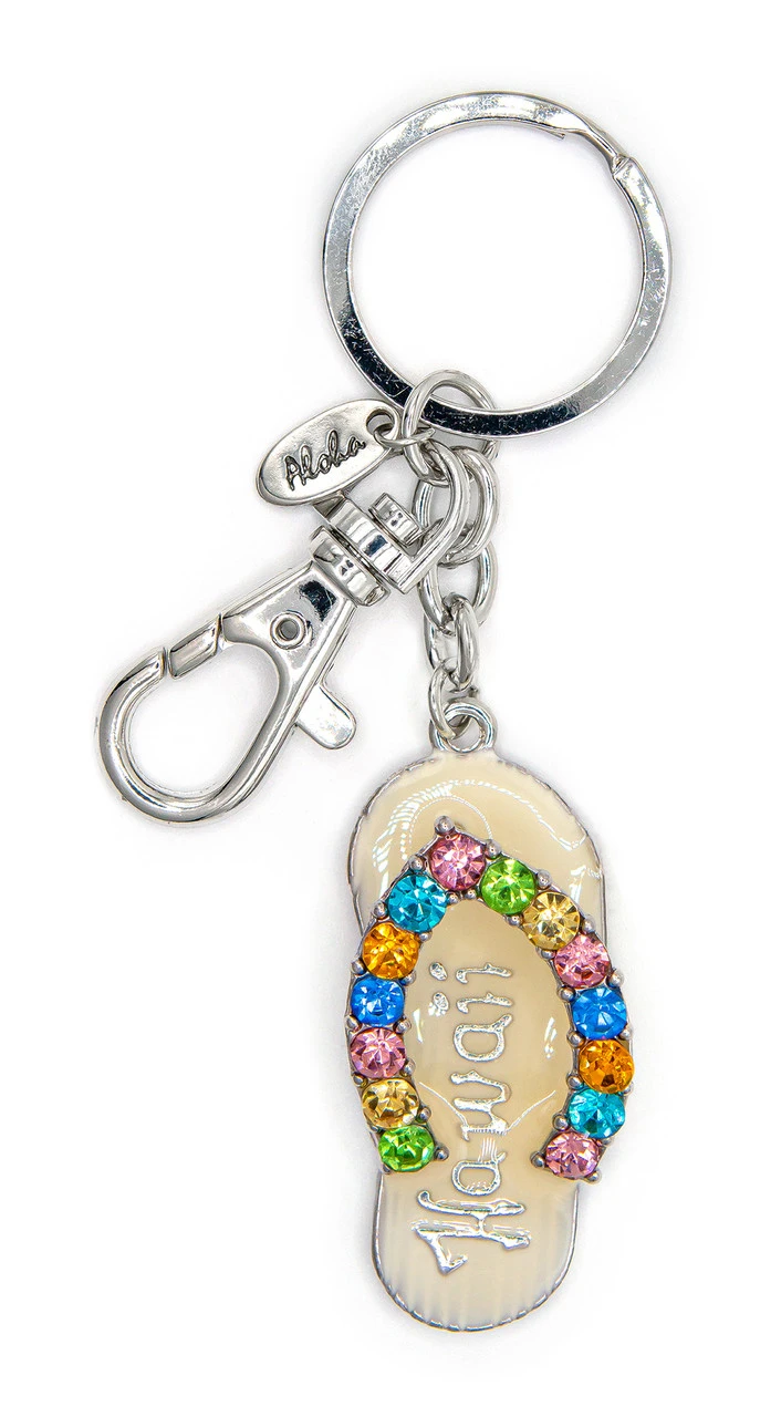 Island Bling Keyring - Hawaii Slipper: White