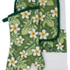 3-Piece Kitchen Set: Green Plumeria