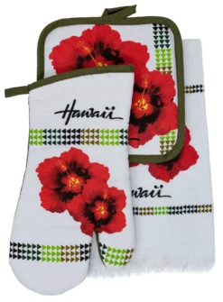 3-Piece Kitchen Set: Red Hibiscus