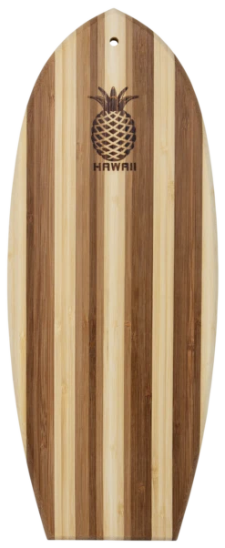 Tropical Bamboo Surfboard Shaped Cutting Board: Pineapple Stamp