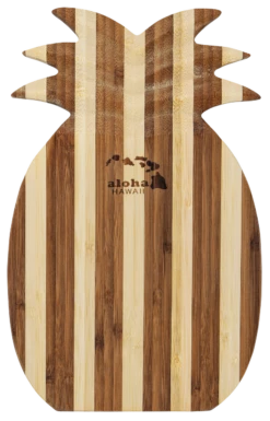 Tropical Bamboo Pineapple Shaped Cutting Board: Islands Stamp