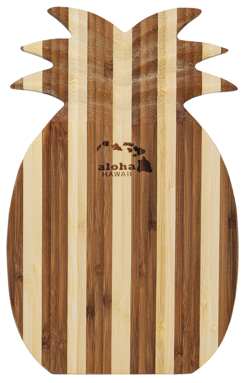 Tropical Bamboo Pineapple Shaped Cutting Board: Islands Stamp