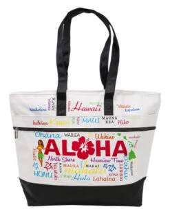 Island Accent Tote Bag: Words Of Aloha - White