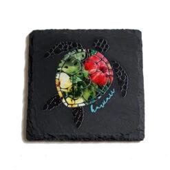 Slate Coaster: Floral Honu