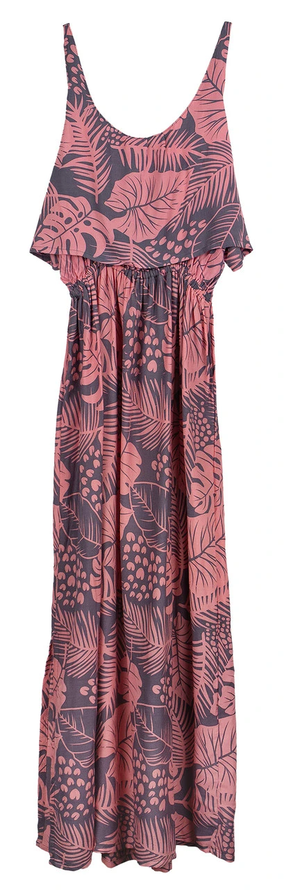 Napua Collection Ruffle Maxi Dress - Monstera Palm: Pink - Image 3
