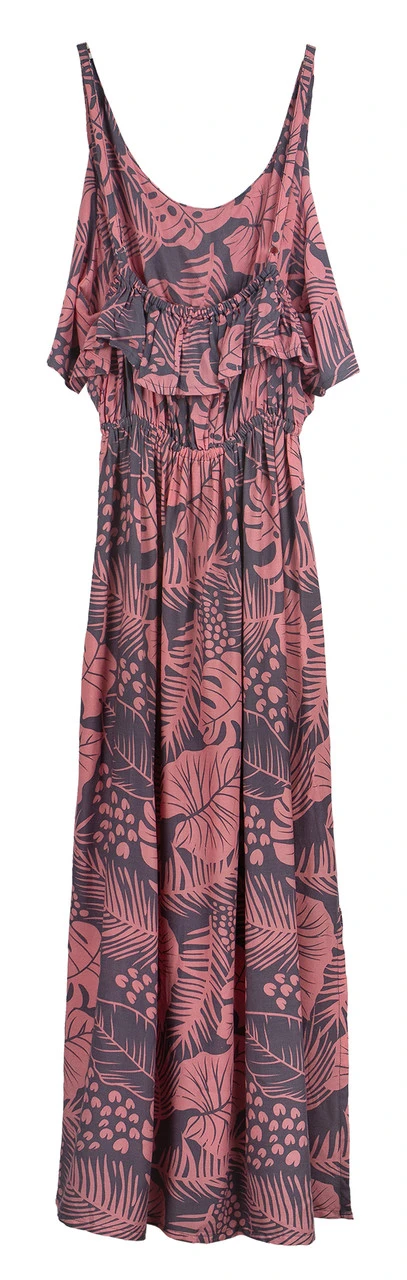 Napua Collection Ruffle Maxi Dress - Monstera Palm: Pink - Image 4