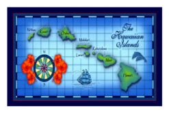 Large Velour Beach Towel: Blue Hawaiian Map