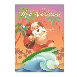 Mele Kalikimaka Cards Pack Of 12: Santa's Jolly Wave