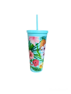 Double Wall Tumbler - Pineapple Floral: Tiffany Blue