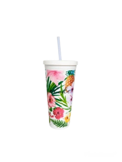 Double Wall Tumbler - Pineapple Floral: White